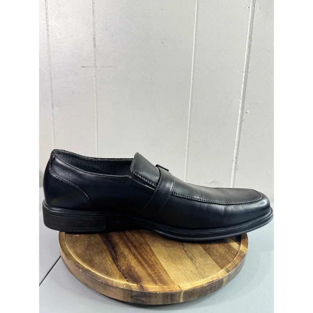 Perry Ellis Clipper RB Loafers Mens 10 Black Good Square Toe Bit Detail Slip On